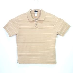 Patagonia Polo Shirt Mens Short Sleeve Tan Striped Organic Cotton Size Medium